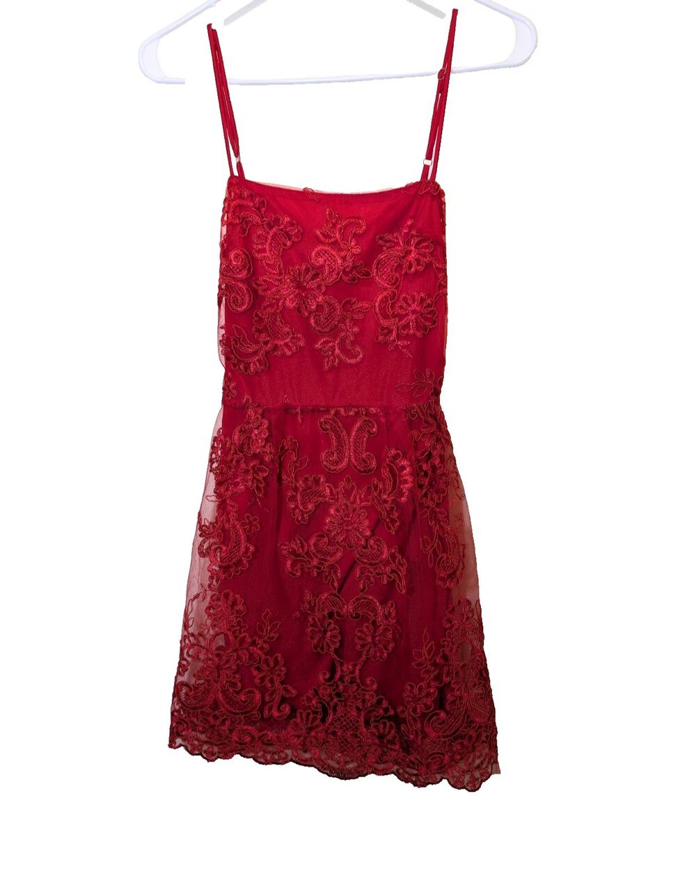 Lucy in the Sky  Mini Dress Red Mesh Tie Back Adjustable Straps Floral Small
